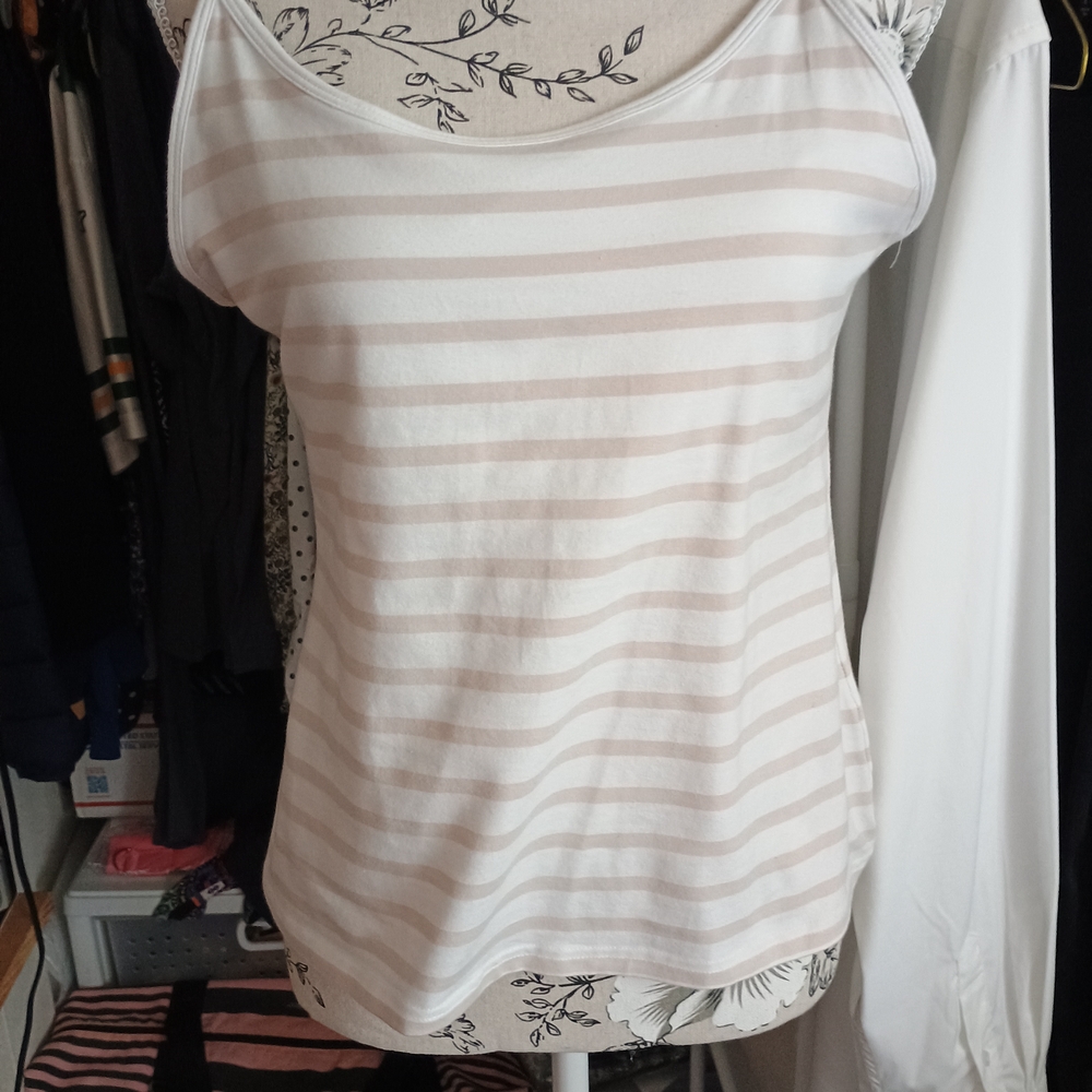 Shimera White and Tan Striped Tank Top